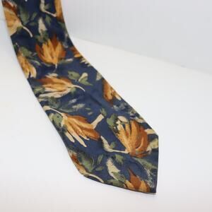 Cellini Collection Floral Silk Necktie Navy Blue Brown 3.5” Wide